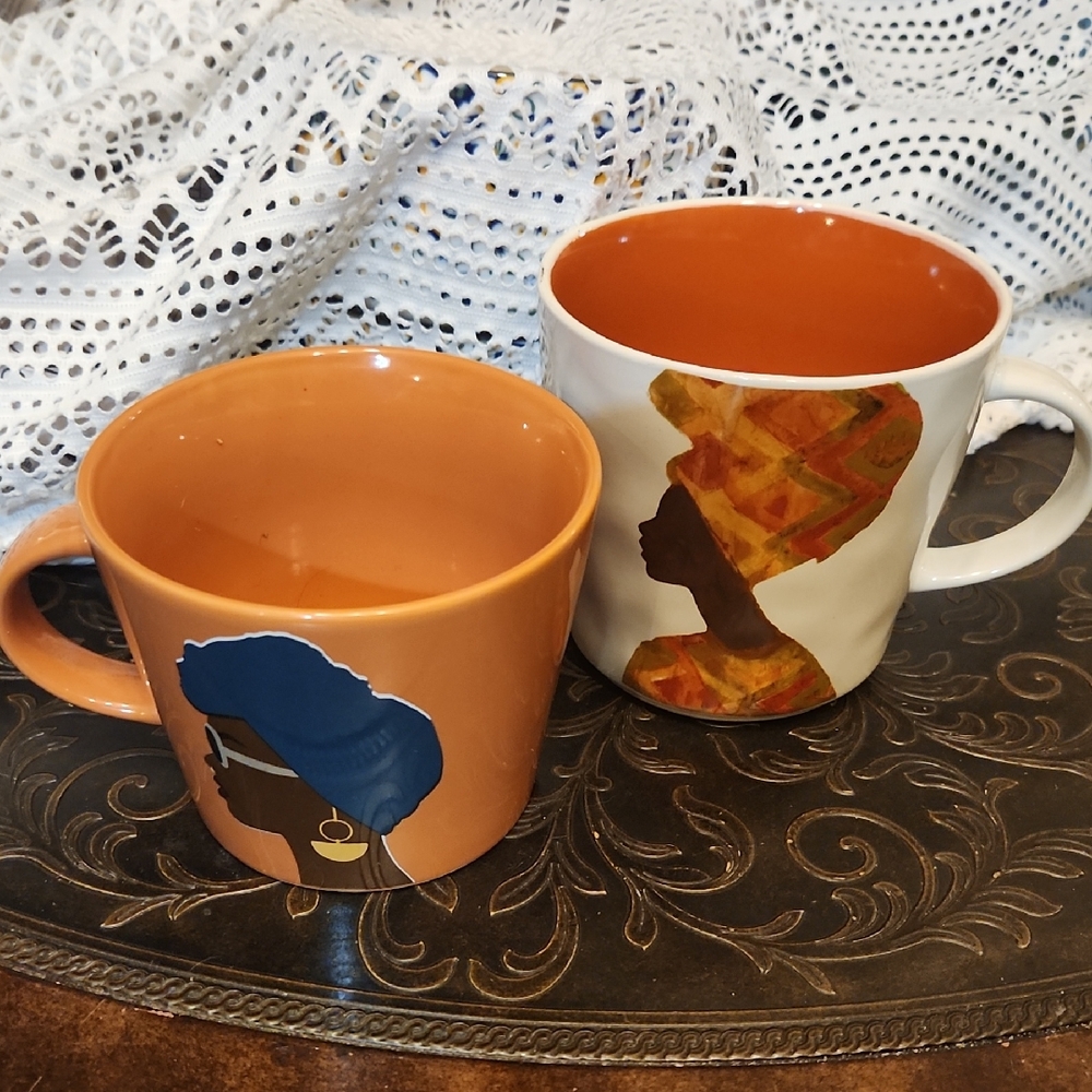 Orange and Blue Ceramic Dining Mugs
